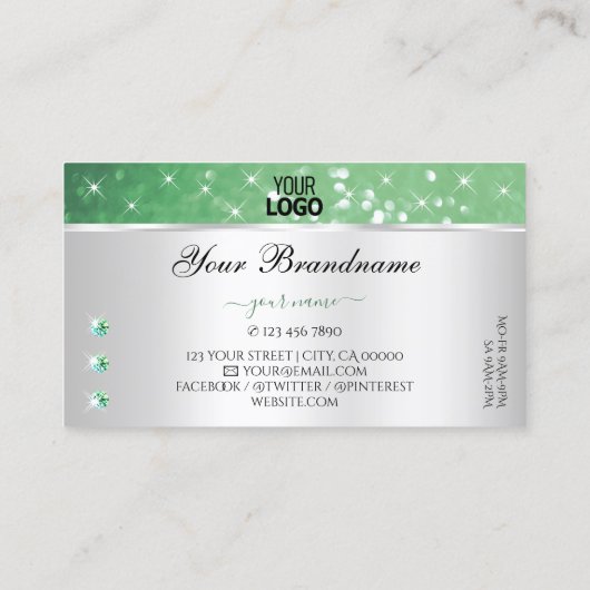 シルバーライトエメラルドグリーングリッタージュエリー追加ロゴ 名刺 (裏面)