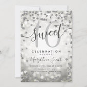 シルバーライトズグリッター紙吹雪第16誕生日 招待状 (正面)