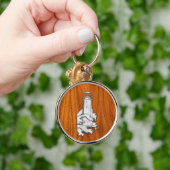 シルバーライトハウスオンチークウッドスタイル キーホルダー (手)
