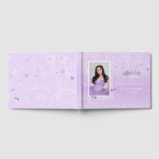 シルバーライトパープルバラエレガント写真キンセアニェラ ゲストブック (全面)