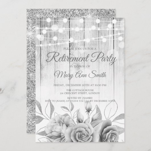 シルバーライト&フラワーズリタ素朴イアメントパーティー 招待状 (正面/裏面)