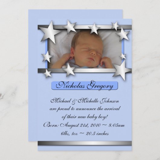 シルバーライニングスターズブルーの誕生のお知らせ 案内状 (正面/裏面)