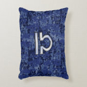 シルバーライブラ〔占星術の〕十二宮図サインオンブルーデジタル迷彩柄 アクセントクッション (正面(垂直))