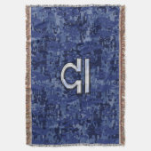 シルバーライブラ〔占星術の〕十二宮図サインオンブルーデジタル迷彩柄 スローブランケット (正面縦)