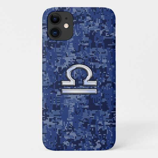 シルバーライブラ〔占星術の〕十二宮図サインオンブルーデジタル迷彩柄 Case-Mate iPhoneケース (裏面)