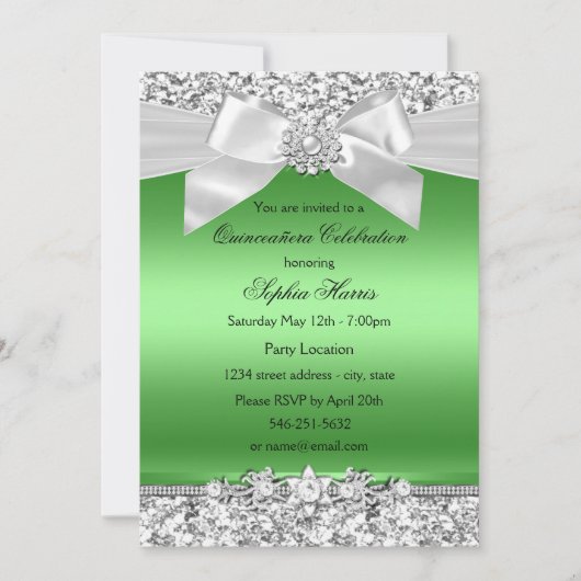 シルバーライムグリーングリッタージュエルボウキンセアニェラ 招待状 (正面)