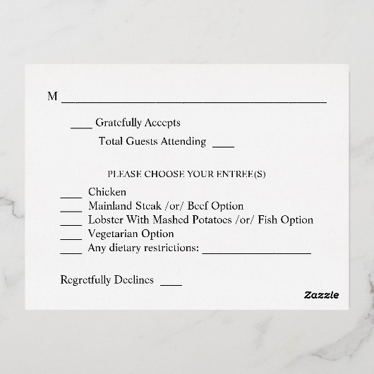 シルバーラインフローラオンブラックシルバーw食事RSVP 2 箔シーズンポストカード (裏面)