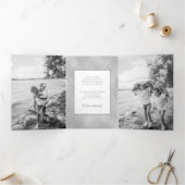 シルバーライン付お洒落きラックスシルバー写真 三つ折りクリスマスカード (内部)