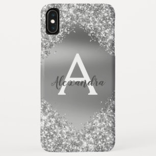 シルバーラグジュアリきらきら光るースパークルグリッターモノグラム iPhone XS MAXケース