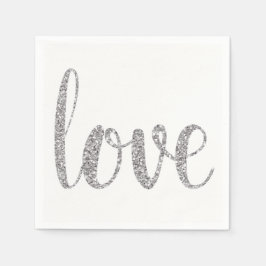 シルバーラブカクテルナプキンズグリッターフォント スタンダードカクテルナプキン