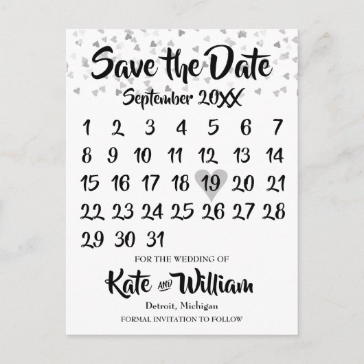 シルバーラブハートカレンダー セーブ・ザ・デート 案内ポストカード (正面)