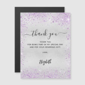 シルバーラベンダーグリッターサンキューカード マグネット招待状 (正面/裏面)
