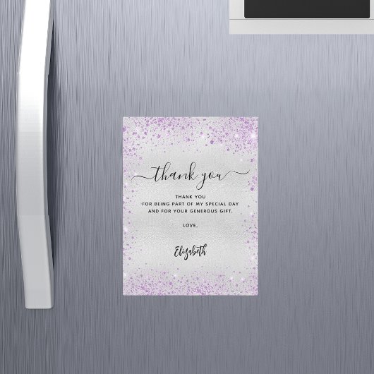 シルバーラベンダーグリッターサンキューカード マグネット招待状