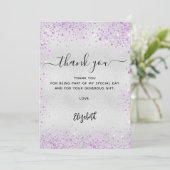 シルバーラベンダーグリッターサンキューカード 招待状 (スタンド正面)