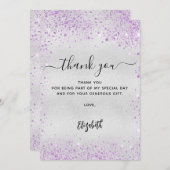 シルバーラベンダーグリッターサンキューカード 招待状 (正面/裏面)