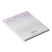 シルバーラベンダーグリッターモノグラムイニシャル名 ノートパッド (アングル)