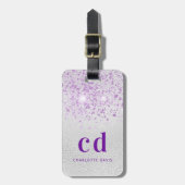 シルバーラベンダーグリッターモノグラム名 ラゲッジタグ (正面縦)