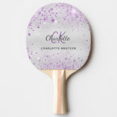 シルバーラベンダーグリッターモノグラム名 卓球ラケット (正面)