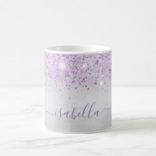 シルバーラベンダーグリッター名前カリグラフィー コーヒーマグカップ