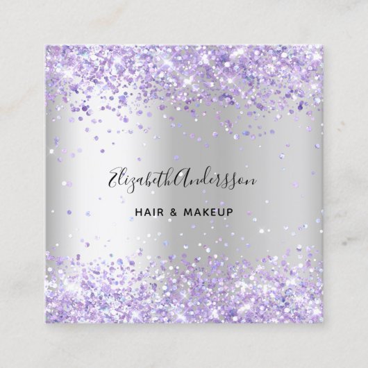 シルバーラベンダーバイオレットプロファイル写真qrコード スクエア名刺 (正面)