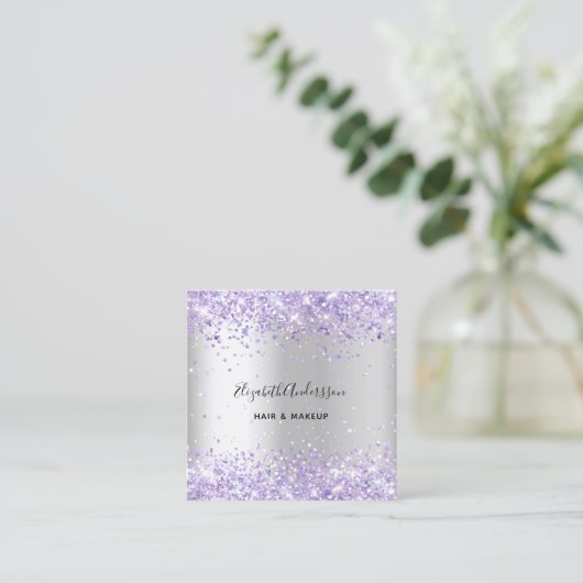 シルバーラベンダーバイオレットプロファイル写真qrコード スクエア名刺 (スタンド正面)