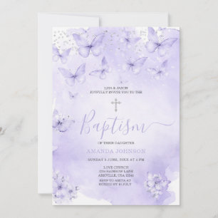 シルバーラベンダーバタフライ Baptism パープル 招待状