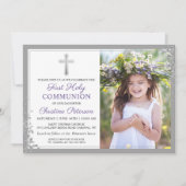 シルバーラベンダーパープルファースト聖体写真 招待状 (正面)