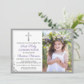 シルバーラベンダーパープルファースト聖体写真 招待状 (スタンド正面)