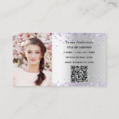 シルバーラベンダー写真QRコード美しいサロン 名刺 (裏面)