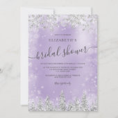 シルバーラベンダー雪の松の冬ブライダルシャワー 招待状 (正面)