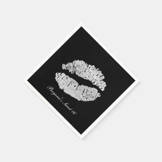 シルバーリップフェイクスパークルキス美しいメイクアップパーティー スタンダードカクテルナプキン (角)