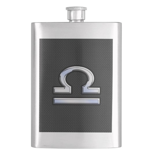 シルバーリブラ〔占星術の〕十二宮図サインオンブラックスネークスキンスタイル フラスク (正面)