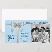 シルバーリボンとライトブルー結婚の感謝 サンキューカード (正面/裏面)