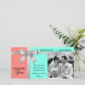 シルバーリボンアクアコーラルピンク結婚ズありがとう サンキューカード (スタンド正面)