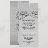 シルバーリボンエレガントダマスク結婚式メニュー メニュー (正面/裏面)