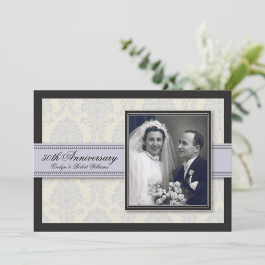 シルバーリボンダマスク記念日パーティの招待状 招待状 (スタンド正面)