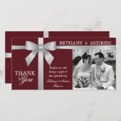 シルバーリボン結婚ブルゴーニュ サンキューカード (正面/裏面)