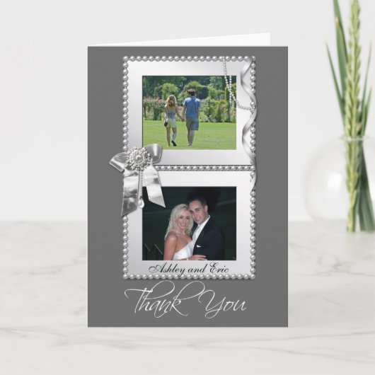 シルバーリボン フォトフレーム 結婚式 お礼状 サンキューカード (正面)