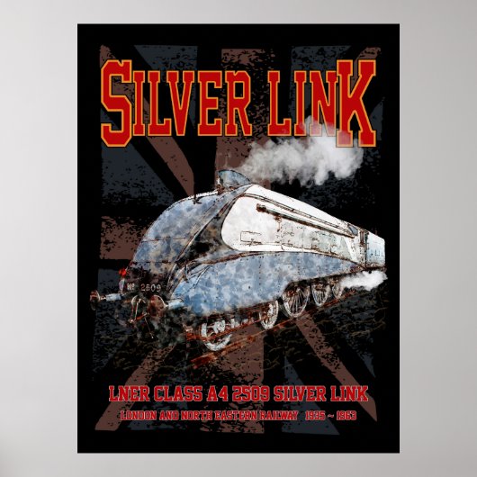 シルバーリンク LNERクラスA4 2509機関車 UK フラグ ポスター (正面)