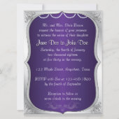 シルバーリングや輪ズブライドハートパープル結婚式招待状 招待状 (裏面)