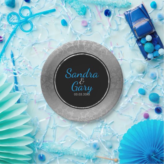 シルバーリングや輪付きシルバーダマスク黒丸 ペーパープレート (パーティー)