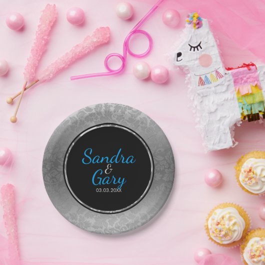 シルバーリングや輪付きシルバーダマスク黒丸 ペーパープレート (パーティー)