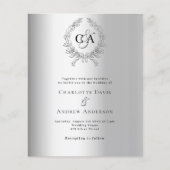 シルバーリースモノグラムバジェット結婚式招待状 (正面)