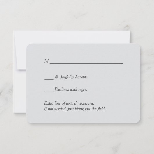 シルバーリーフスワールブライトブルーウェディングRSVPカード 出欠カード (裏面)