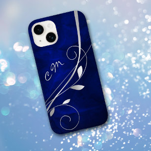 シルバーリーフスワールブルー王室のモノグラム Case-Mate iPhone 14ケース