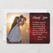 シルバーリーフ深いレッドフォト結婚ズありがとう サンキューカード (正面)