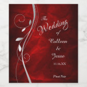 シルバーリーフ渦巻き赤結婚のワインラベル ワインラベル (シングルラベル)