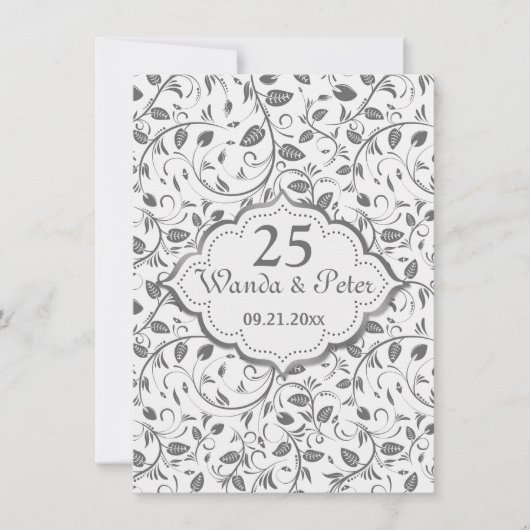 シルバーリーフ 25周年結婚記念日 招待状 (正面)