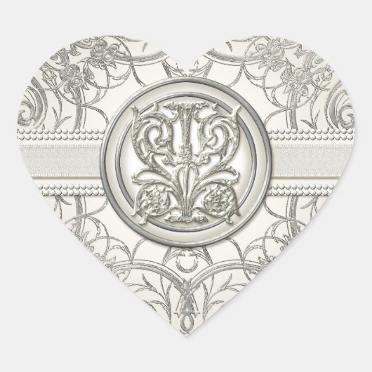 シルバールスワールハートエレガントなウェディングシール ハートシール (正面)