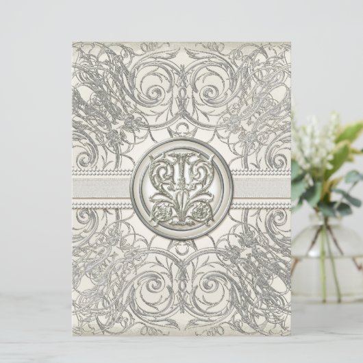 シルバールスワールハートエレガントなウェディング招待状 招待状 (スタンド正面)